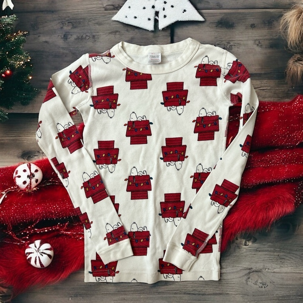 Hanna Andersson Peanuts Snoopy Holiday Christmas Long Sleeve Pajama TOP
